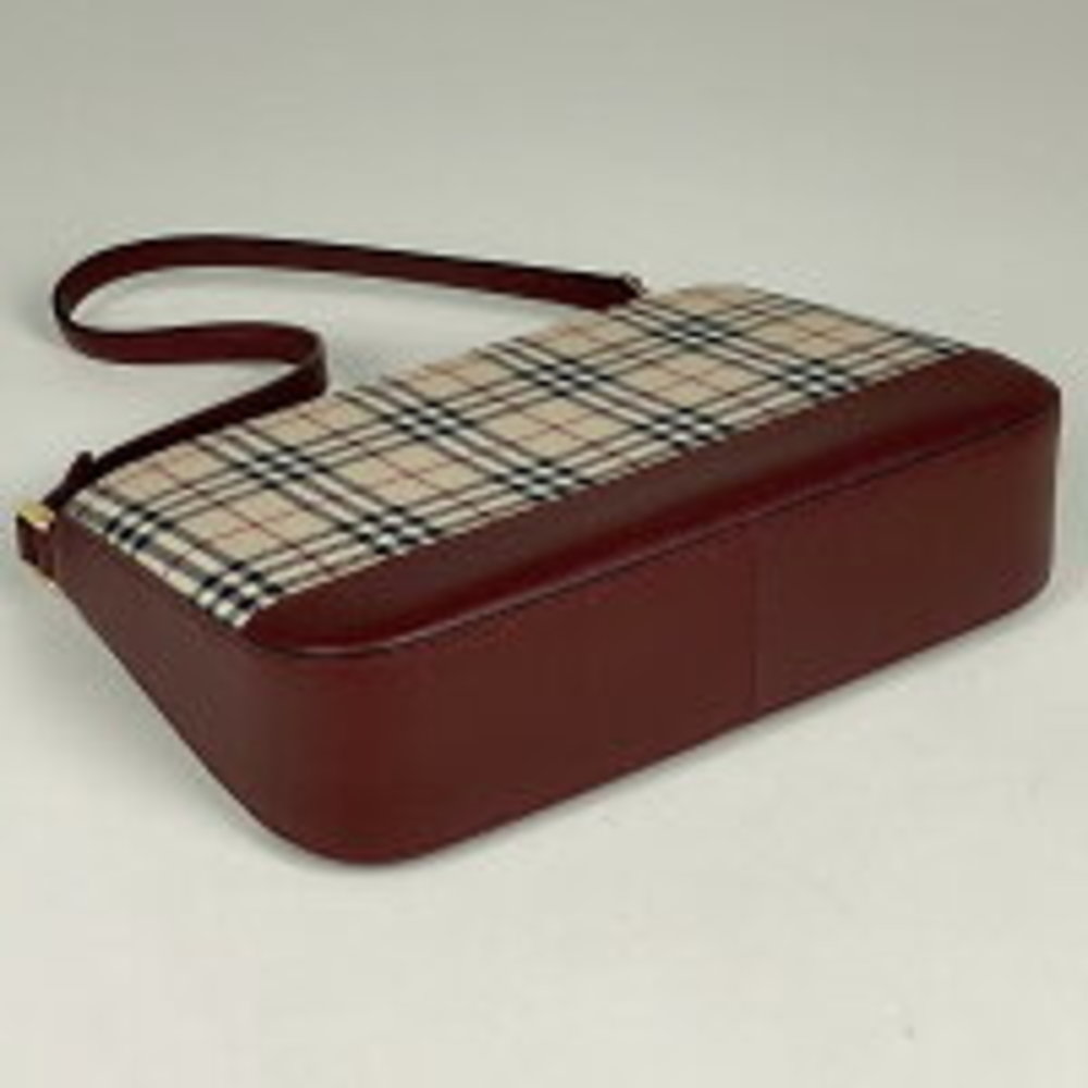 Burberry Nova Check Logo Shoulder Bag Beige Bordeaux Canvas - Picture 2 of 5
